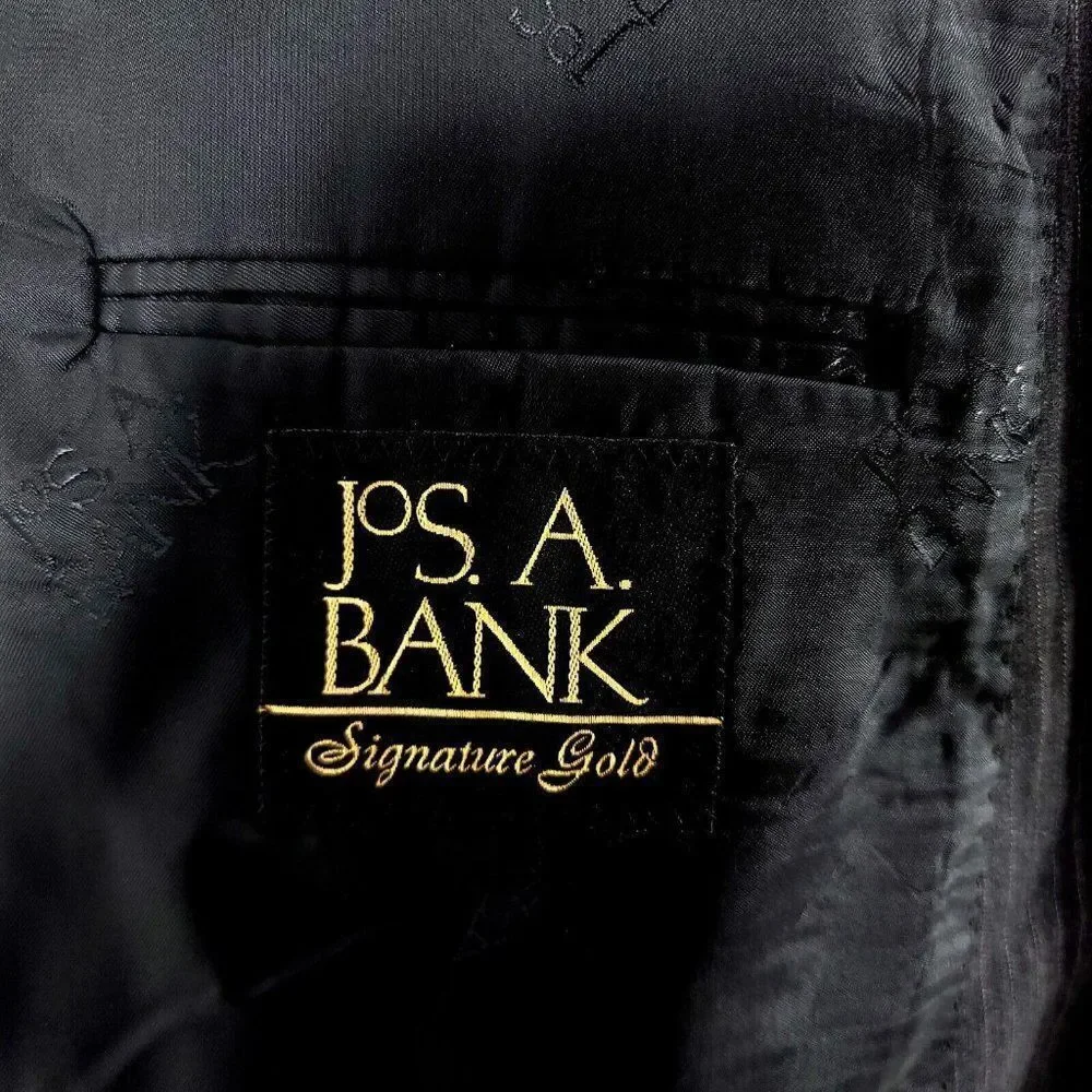 Jos A Bank Signature Gold Wool 2 Button Suit Jacket 46R Gray W Blue Gray Striped